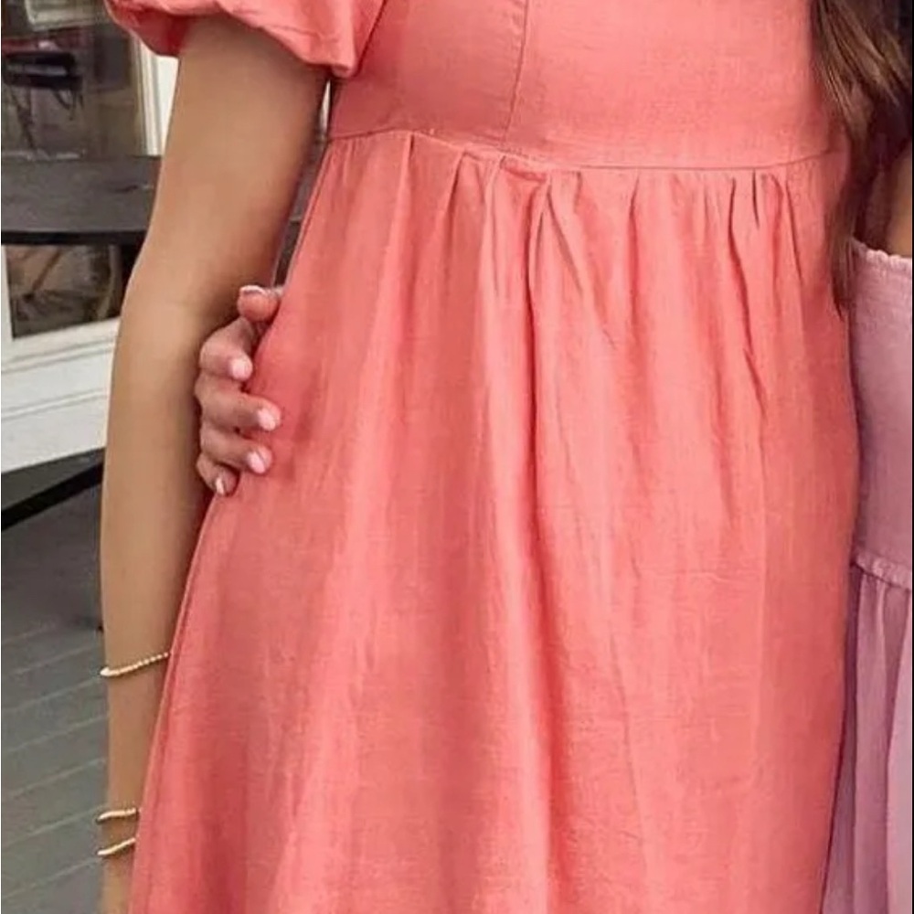 Altar'd State Puff Sleeve Mini Coral Dress